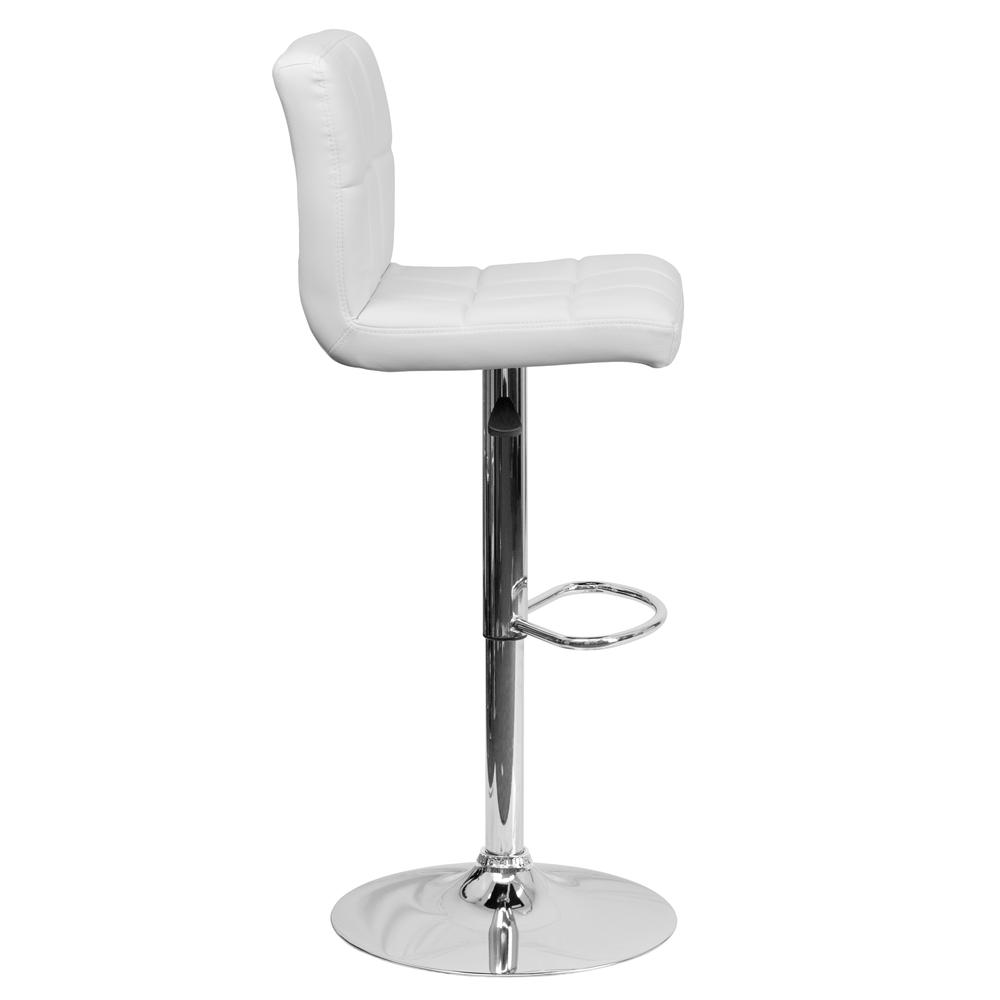 Contemporary White Quilted Vinyl Adjustable Height Barstool with Chrome Base. Picture 3