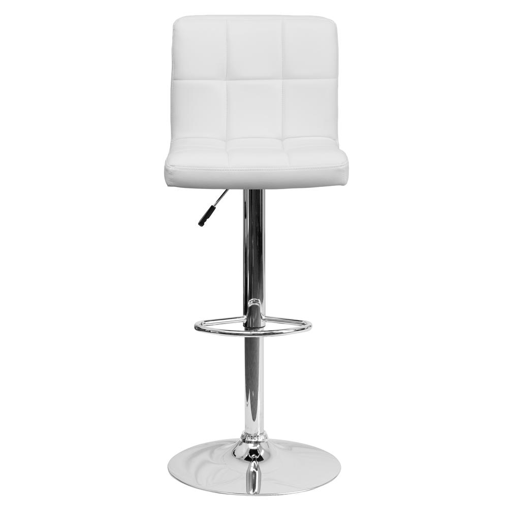 Contemporary White Quilted Vinyl Adjustable Height Barstool with Chrome Base. Picture 5