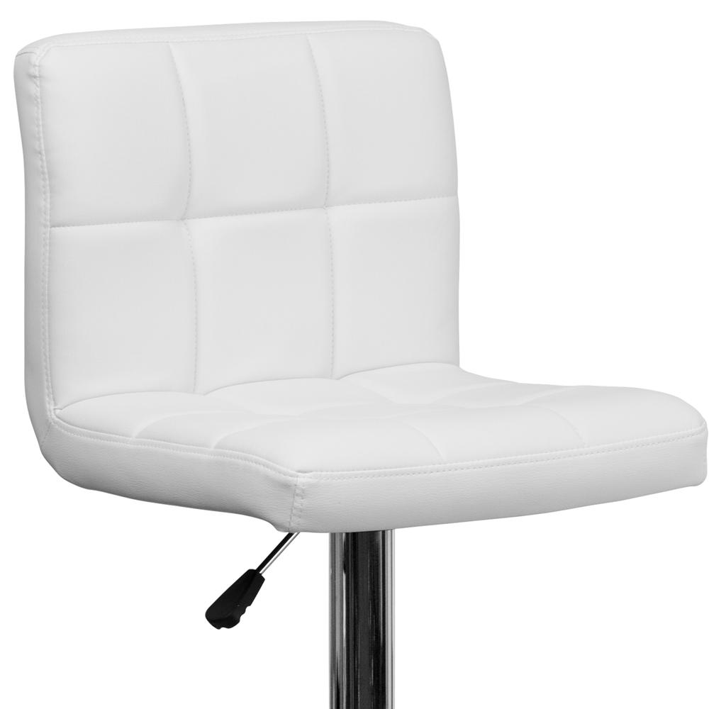Contemporary White Quilted Vinyl Adjustable Height Barstool with Chrome Base. Picture 6