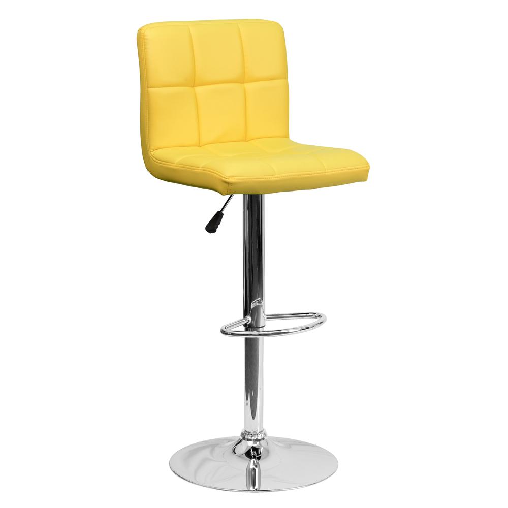 Contemporary Yellow Quilted Vinyl Adjustable Height Barstool with Chrome Base. Picture 1