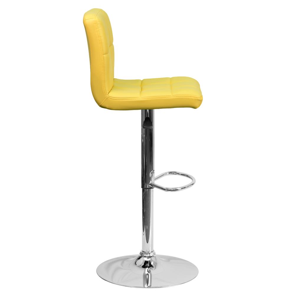 Contemporary Yellow Quilted Vinyl Adjustable Height Barstool with Chrome Base. Picture 3