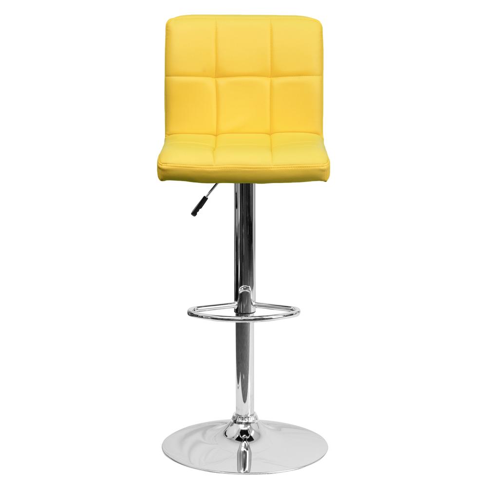Contemporary Yellow Quilted Vinyl Adjustable Height Barstool with Chrome Base. Picture 5