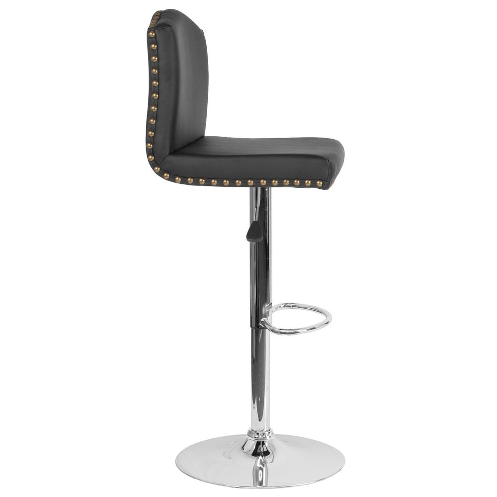 Contemporary Adjustable Height Crown Back Barstool with Accent Nail Trim in Black LeatherSoft. Picture 2