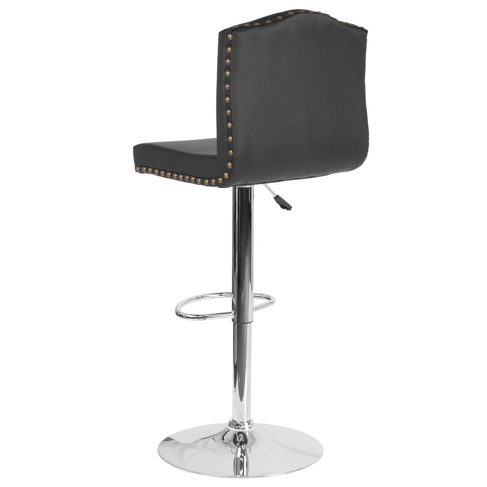 Contemporary Adjustable Height Crown Back Barstool with Accent Nail Trim in Black LeatherSoft. Picture 3