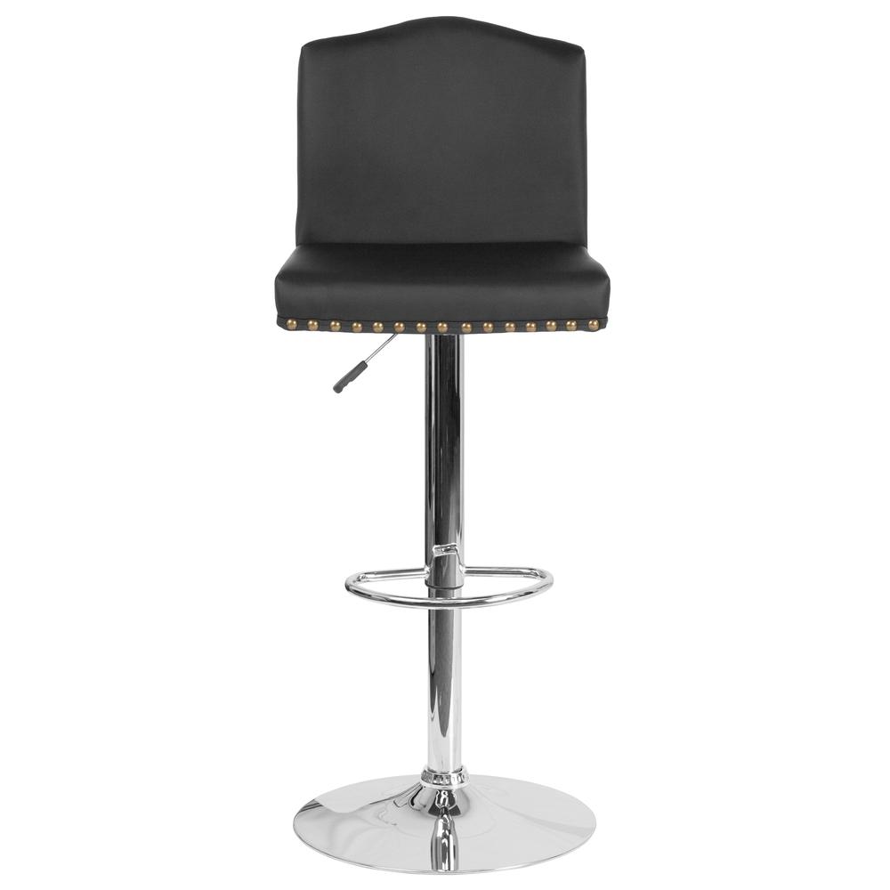 Contemporary Adjustable Height Crown Back Barstool with Accent Nail Trim in Black LeatherSoft. Picture 4