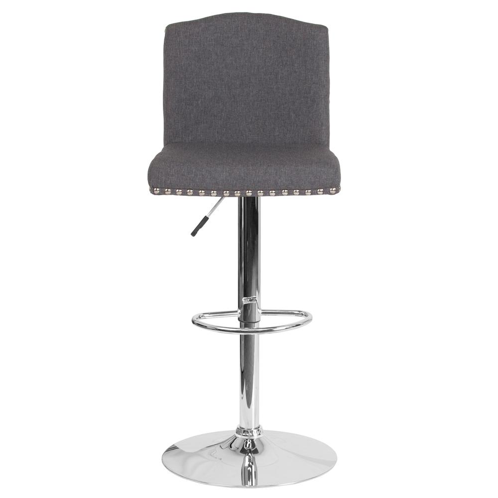 Contemporary Adjustable Height Crown Back Barstool with Accent Nail Trim in Dark Gray Fabric. Picture 4