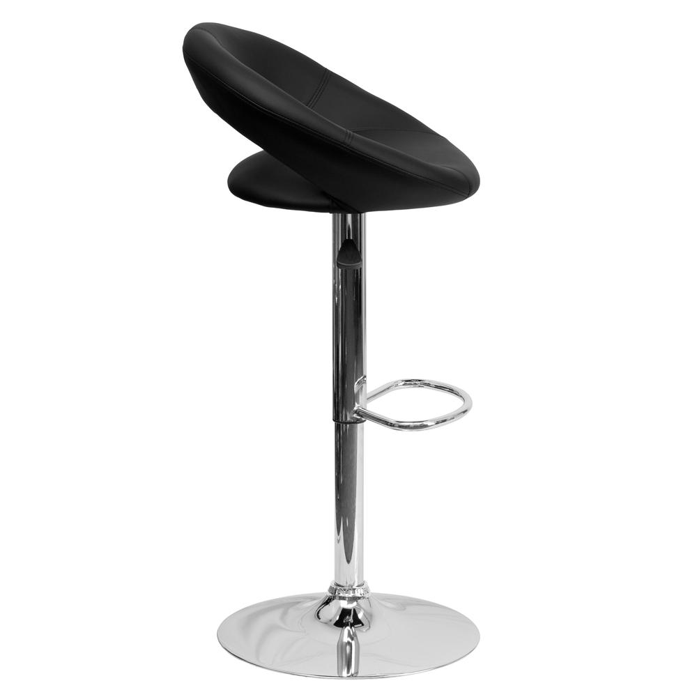 Contemporary Black Vinyl Rounded Orbit-Style Back Adjustable Height Barstool with Chrome Base. Picture 2