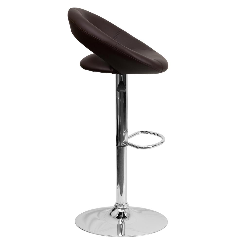 Contemporary Brown Vinyl Rounded Orbit-Style Back Adjustable Height Barstool with Chrome Base. Picture 2