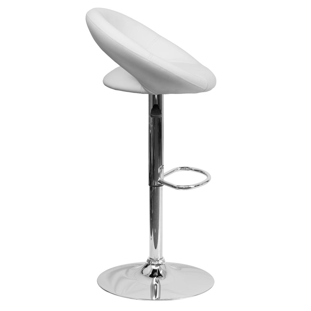 Contemporary White Vinyl Rounded Orbit-Style Back Adjustable Height Barstool with Chrome Base. Picture 3