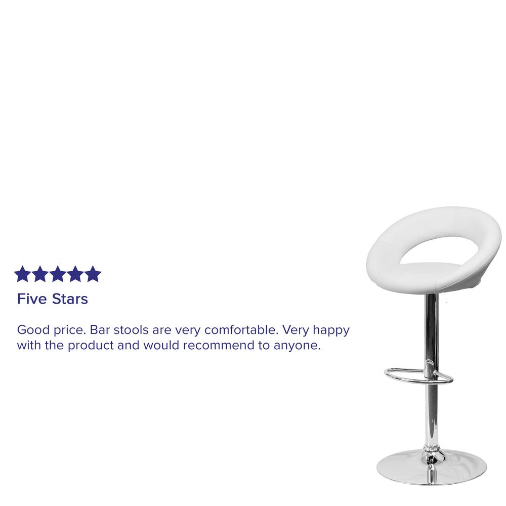 Contemporary White Vinyl Rounded Orbit-Style Back Adjustable Height Barstool with Chrome Base. Picture 7