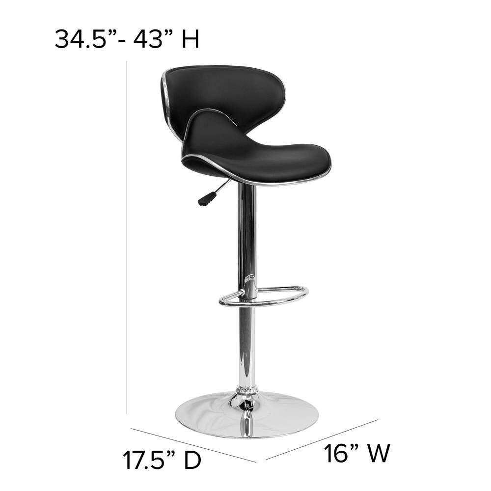Contemporary Cozy Mid-Back Black Vinyl Adjustable Height Barstool with Chrome Base. Picture 2