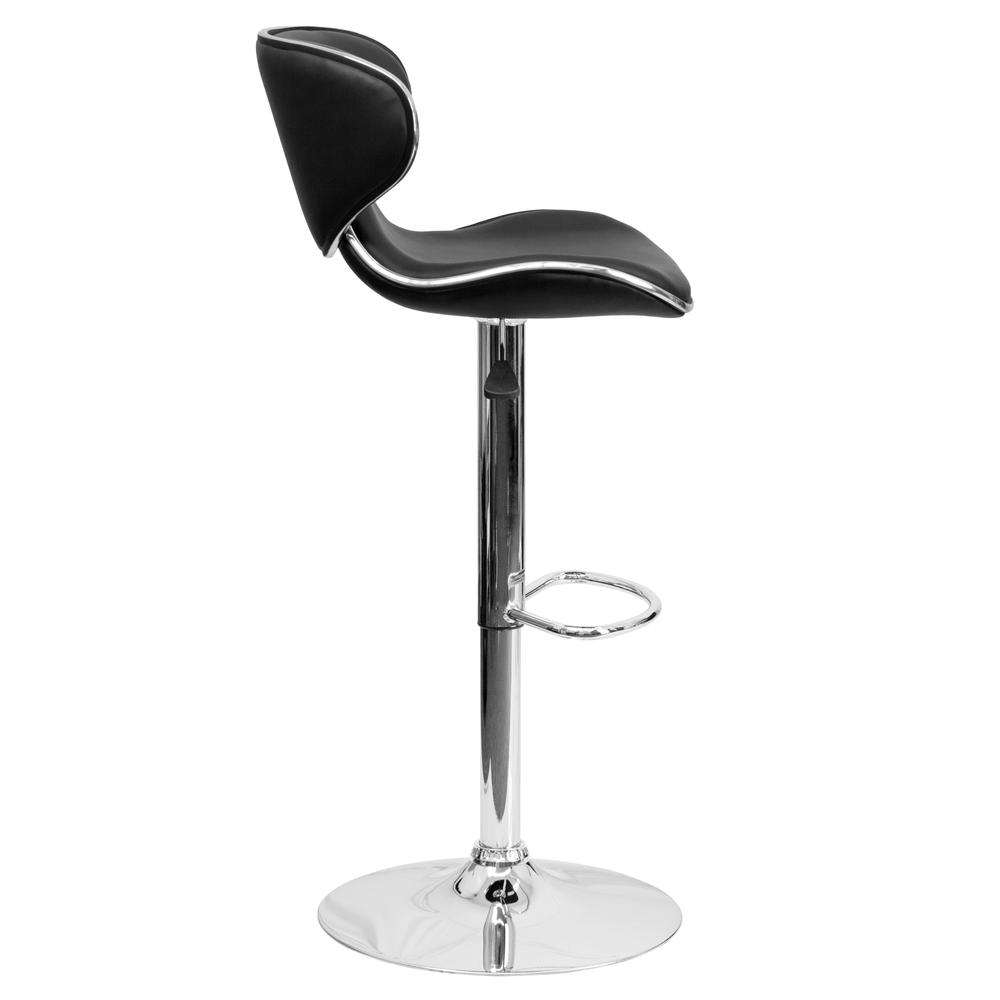 Contemporary Cozy Mid-Back Black Vinyl Adjustable Height Barstool with Chrome Base. Picture 3