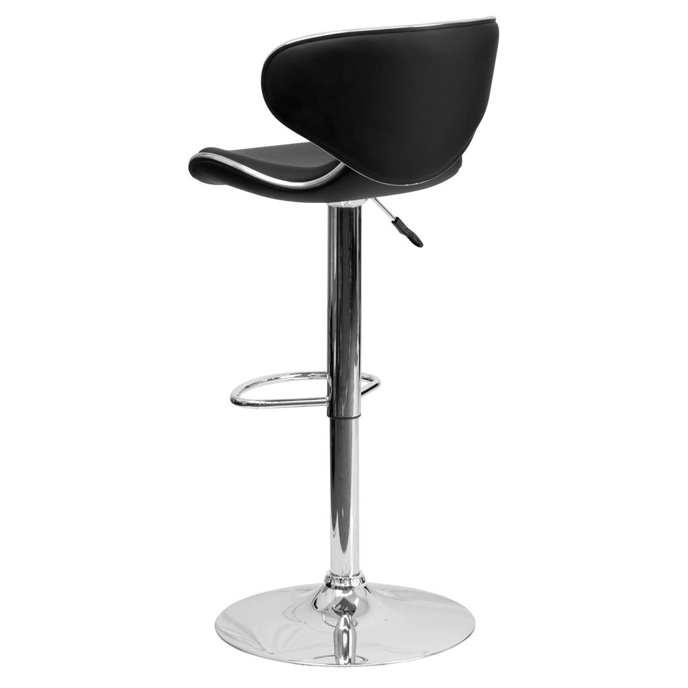 Contemporary Cozy Mid-Back Black Vinyl Adjustable Height Barstool with Chrome Base. Picture 4