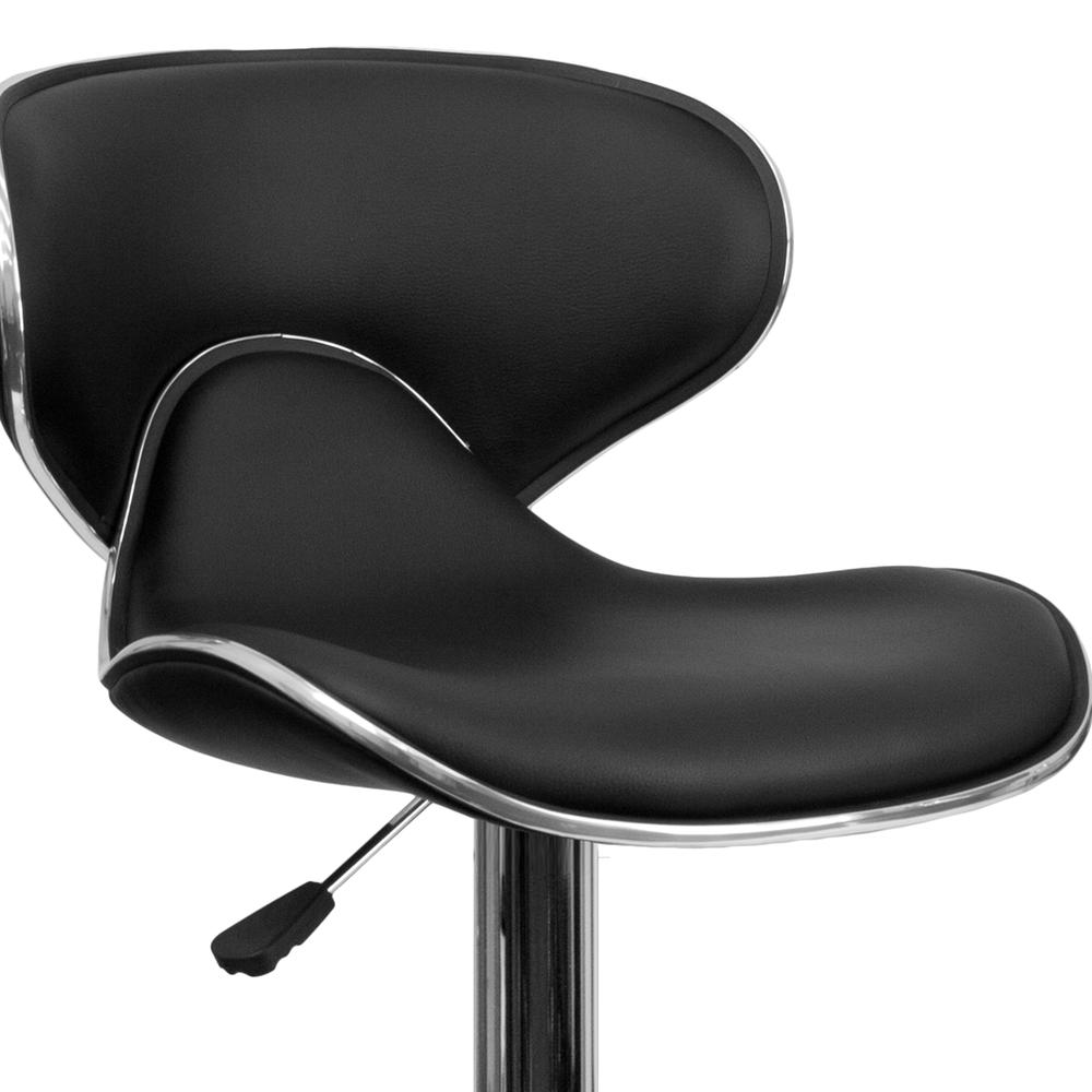 Contemporary Cozy Mid-Back Black Vinyl Adjustable Height Barstool with Chrome Base. Picture 7