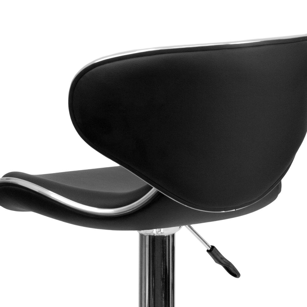 Contemporary Cozy Mid-Back Black Vinyl Adjustable Height Barstool with Chrome Base. Picture 8