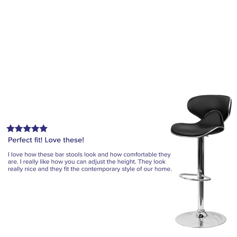 Contemporary Cozy Mid-Back Black Vinyl Adjustable Height Barstool with Chrome Base. Picture 10