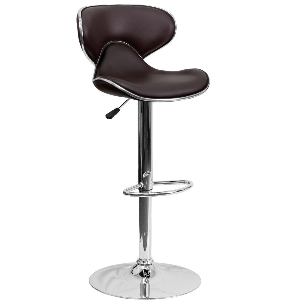 Contemporary Cozy Mid-Back Brown Vinyl Adjustable Height Barstool with Chrome Base. The main picture.