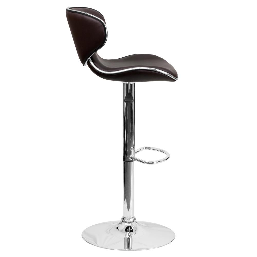 Contemporary Cozy Mid-Back Brown Vinyl Adjustable Height Barstool with Chrome Base. Picture 3