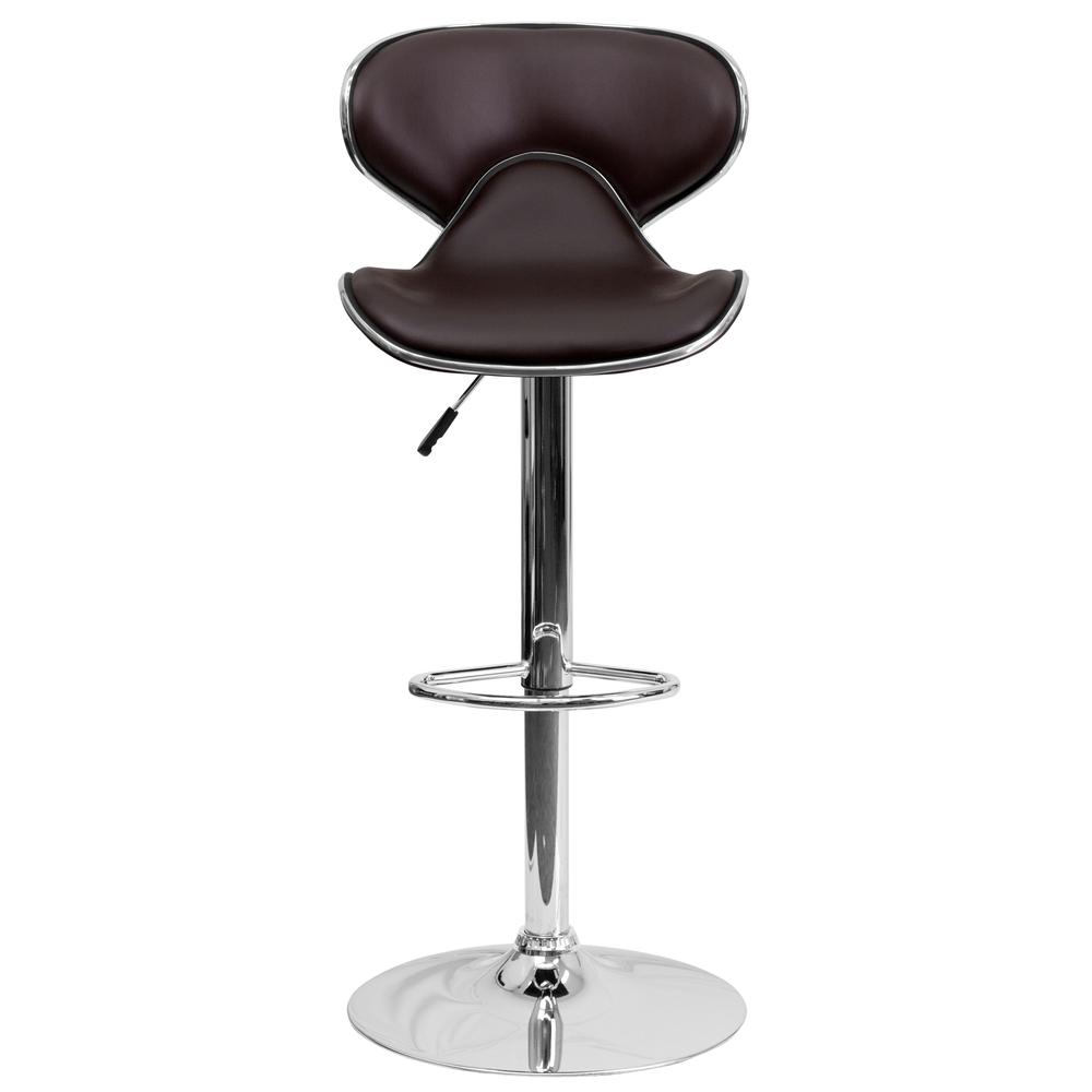 Contemporary Cozy Mid-Back Brown Vinyl Adjustable Height Barstool with Chrome Base. Picture 5