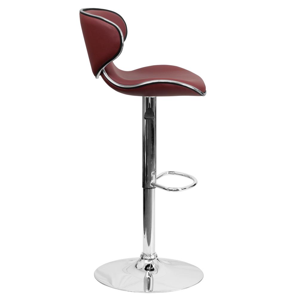 Contemporary Cozy Mid-Back Burgundy Vinyl Adjustable Height Barstool with Chrome Base. Picture 3