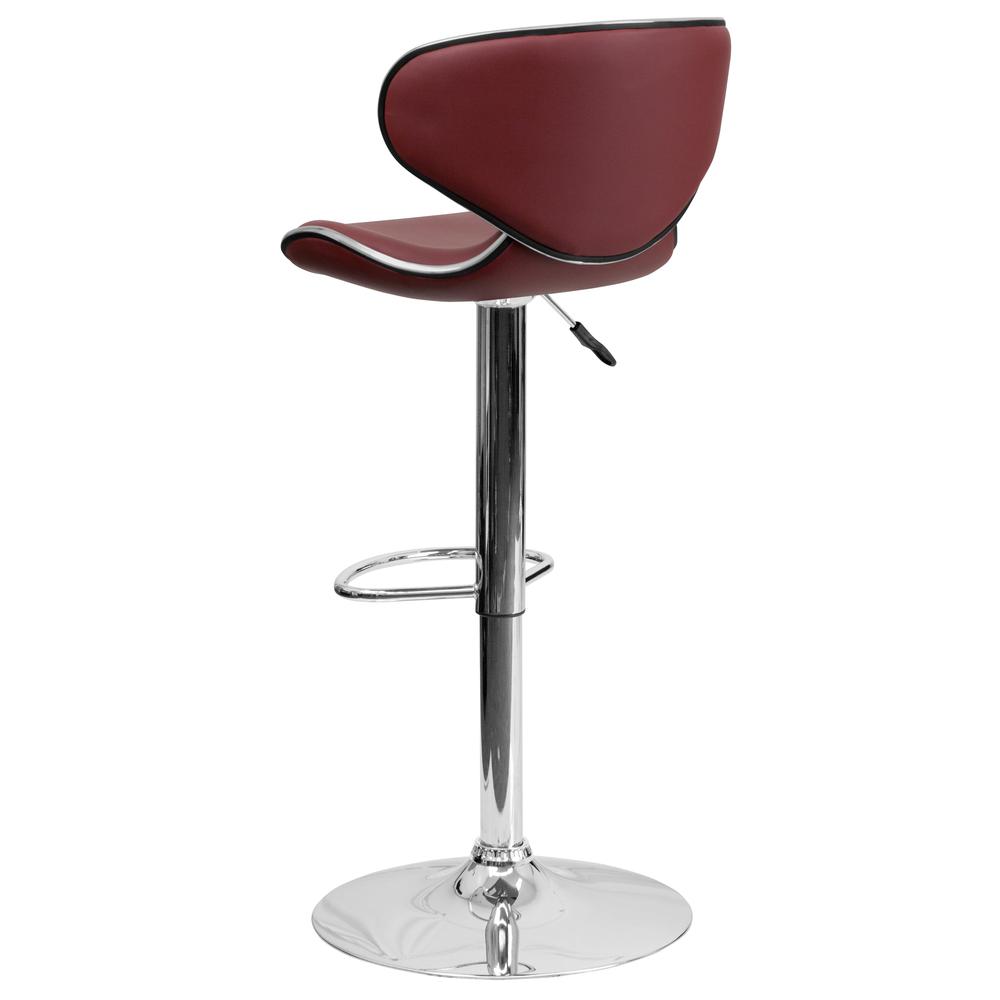 Contemporary Cozy Mid-Back Burgundy Vinyl Adjustable Height Barstool with Chrome Base. Picture 4