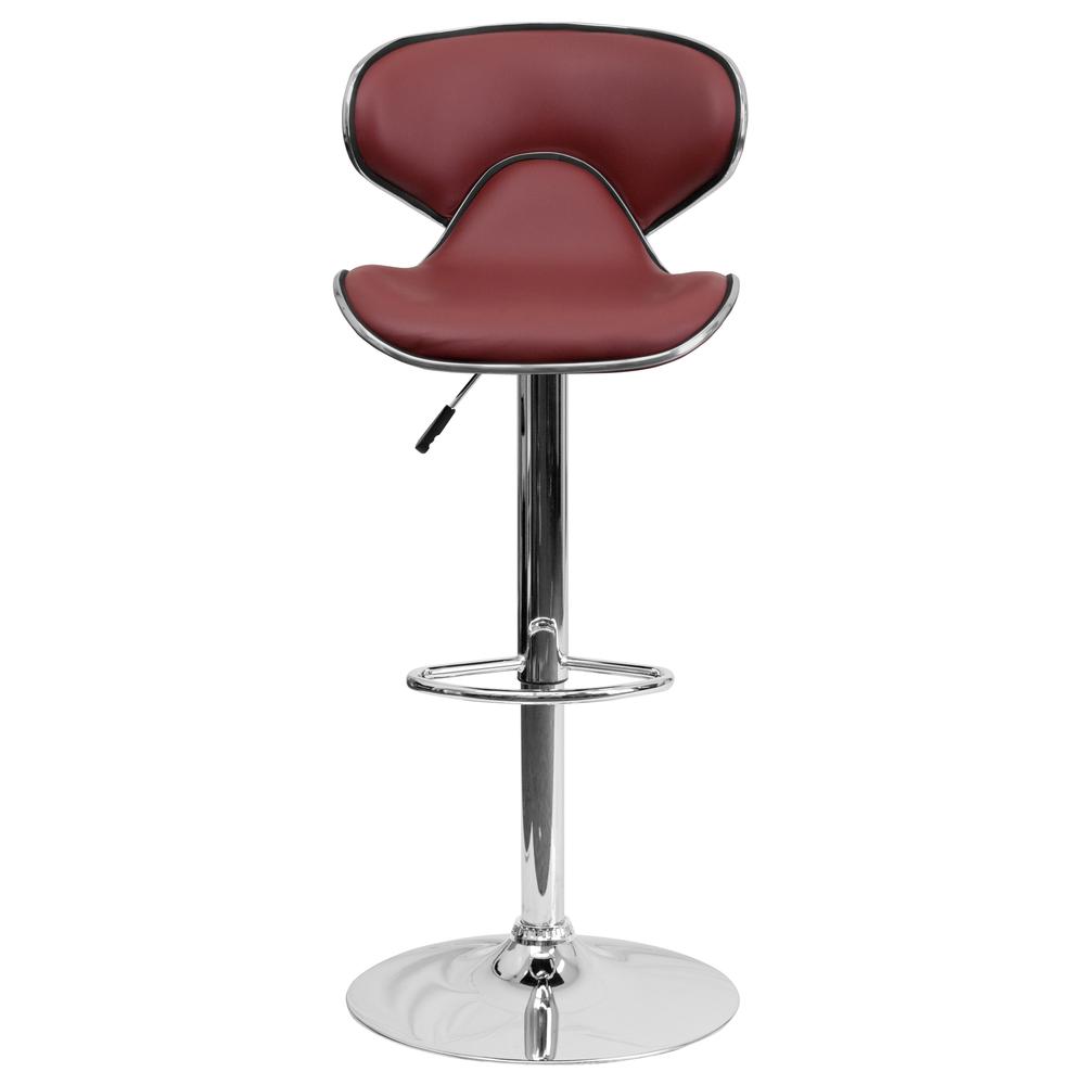 Contemporary Cozy Mid-Back Burgundy Vinyl Adjustable Height Barstool with Chrome Base. Picture 5