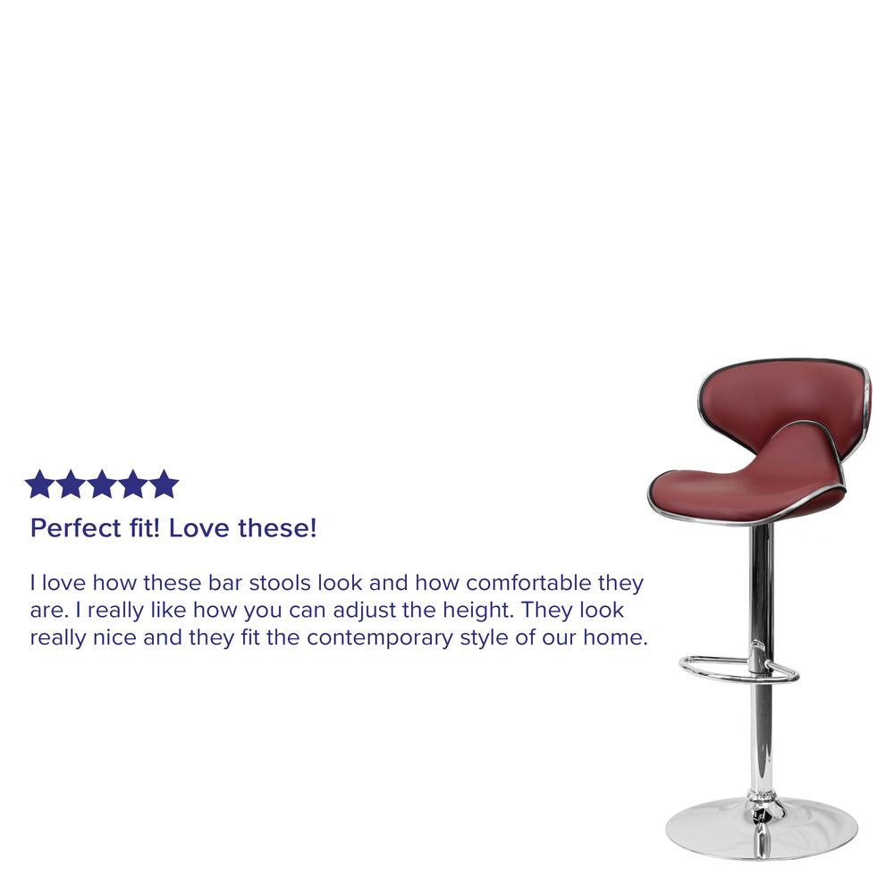 Contemporary Cozy Mid-Back Burgundy Vinyl Adjustable Height Barstool with Chrome Base. Picture 7