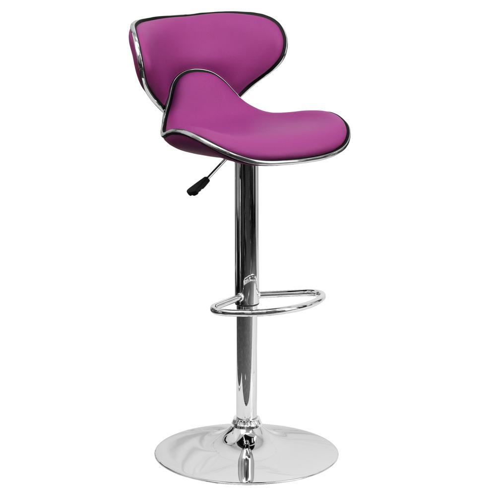 Contemporary Cozy Mid-Back Purple Vinyl Adjustable Height Barstool with Chrome Base. Picture 1