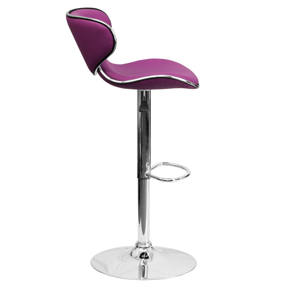Contemporary Cozy Mid-Back Purple Vinyl Adjustable Height Barstool with Chrome Base. Picture 2