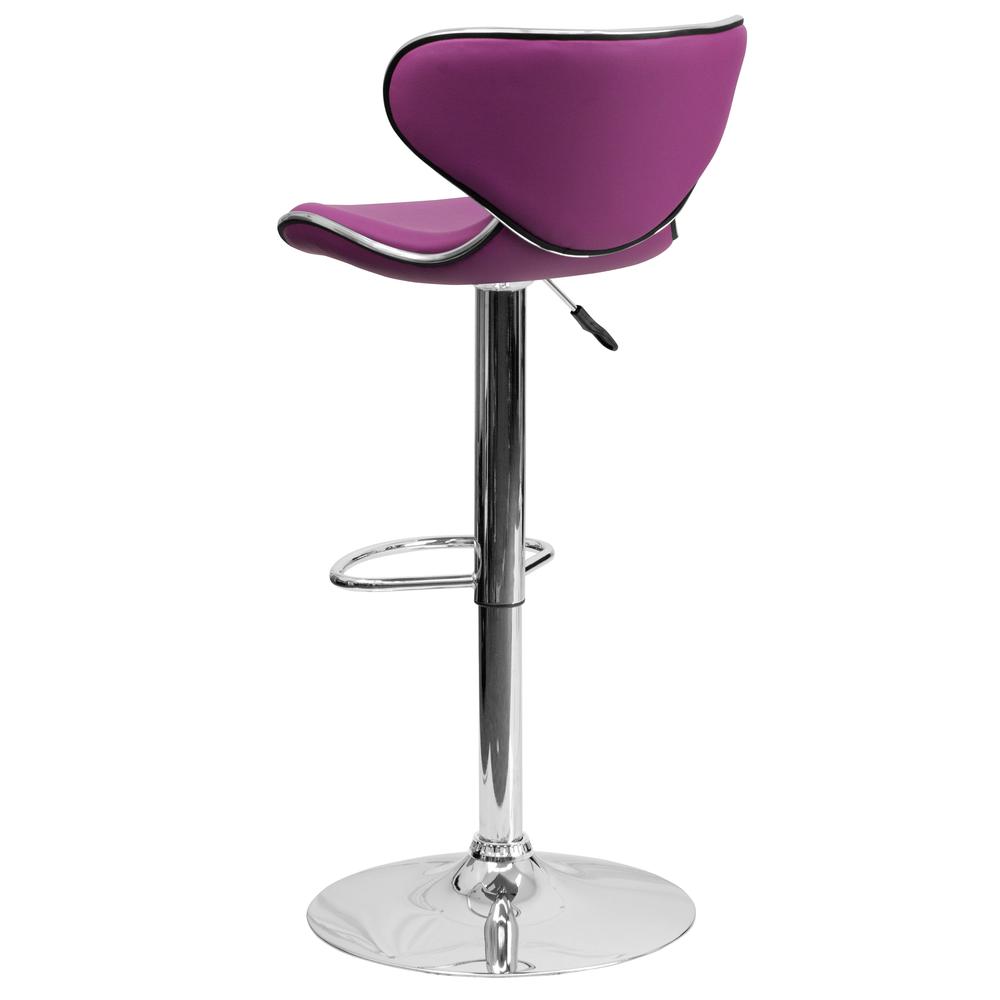 Contemporary Cozy Mid-Back Purple Vinyl Adjustable Height Barstool with Chrome Base. Picture 3