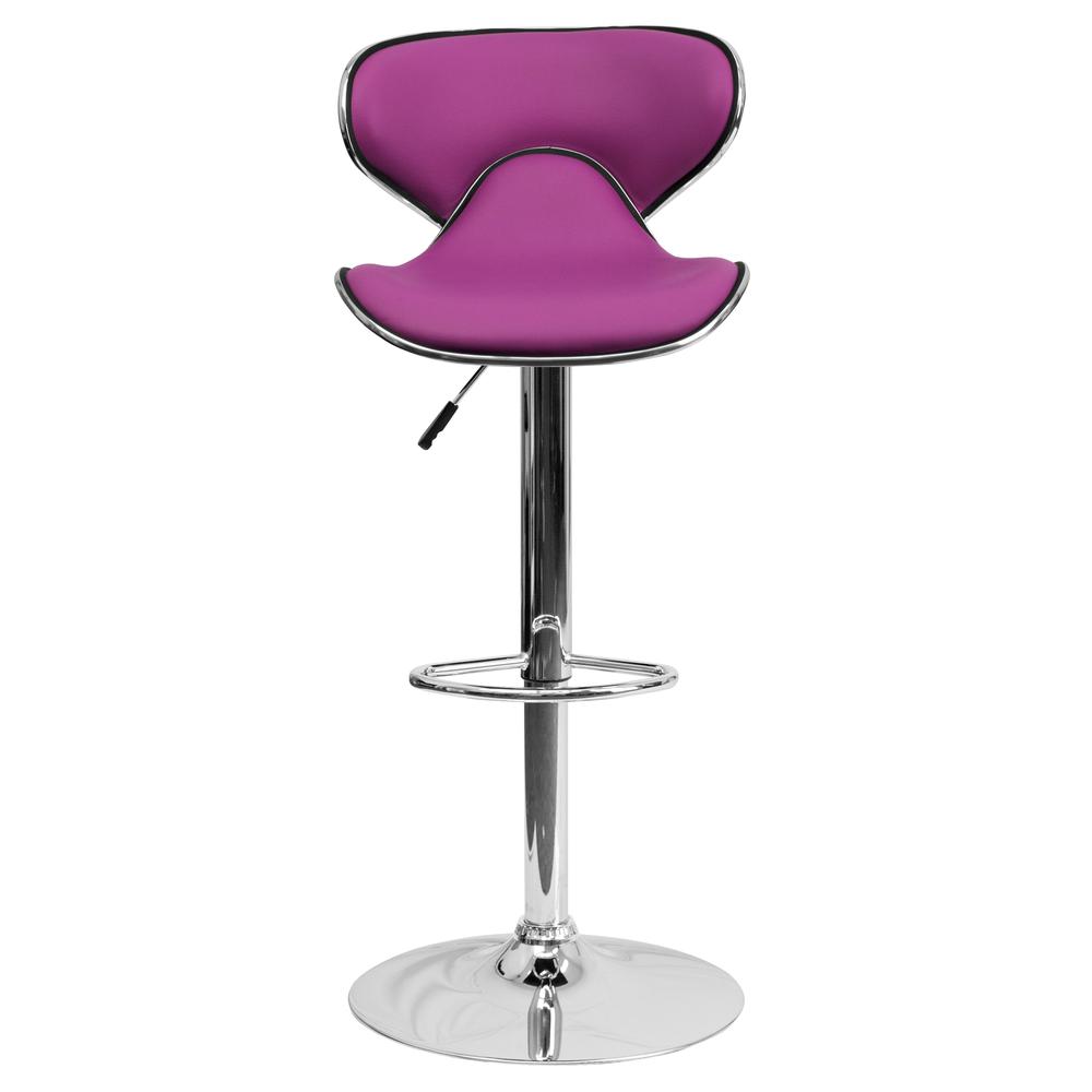 Contemporary Cozy Mid-Back Purple Vinyl Adjustable Height Barstool with Chrome Base. Picture 4