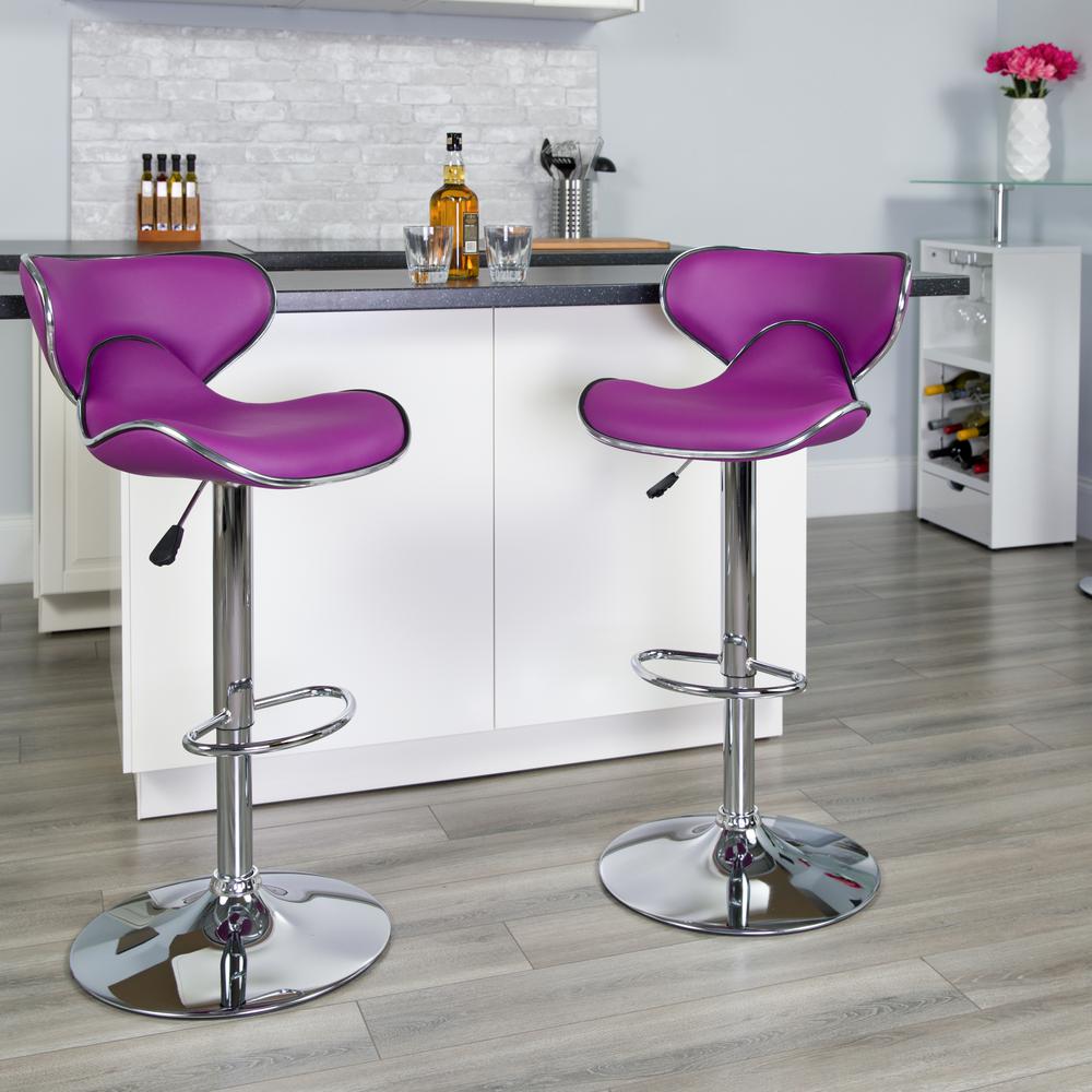 Contemporary Cozy Mid-Back Purple Vinyl Adjustable Height Barstool with Chrome Base. Picture 5