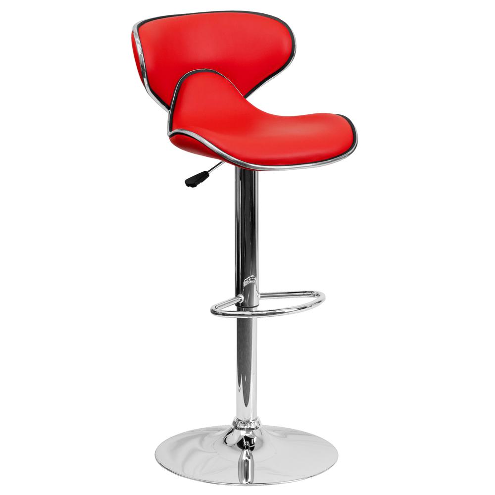 Contemporary Cozy Mid-Back Red Vinyl Adjustable Height Barstool with Chrome Base. Picture 1
