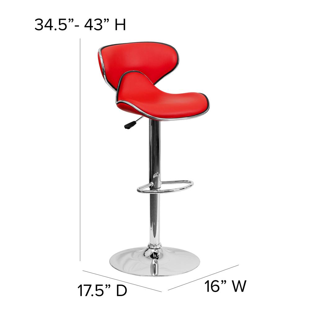 Contemporary Cozy Mid-Back Red Vinyl Adjustable Height Barstool with Chrome Base. Picture 2