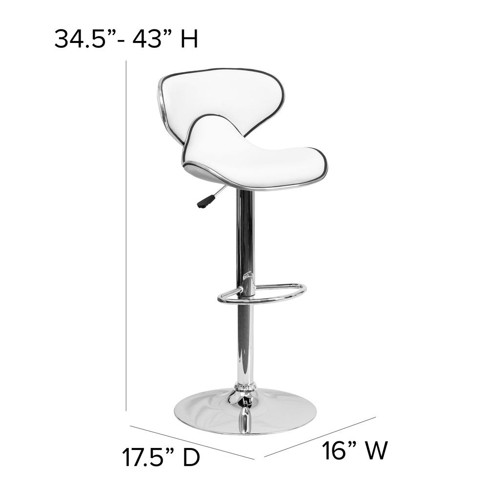 Contemporary Cozy Mid-Back White Vinyl Adjustable Height Barstool with Chrome Base. Picture 2