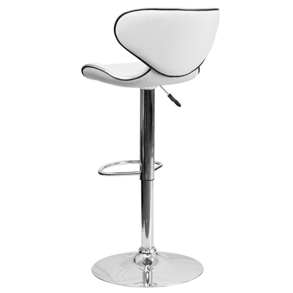 Contemporary Cozy Mid-Back White Vinyl Adjustable Height Barstool with Chrome Base. Picture 4