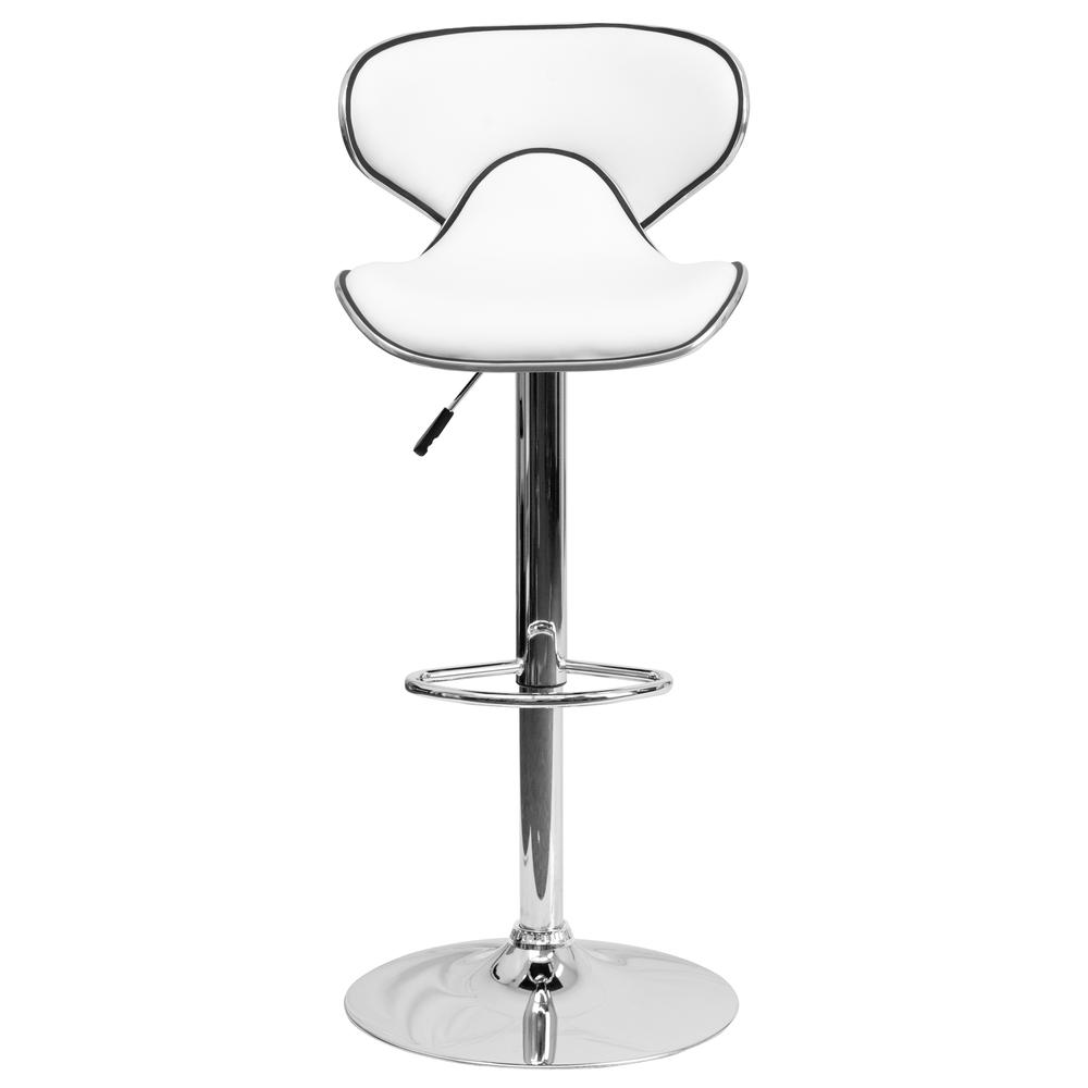 Contemporary Cozy Mid-Back White Vinyl Adjustable Height Barstool with Chrome Base. Picture 5