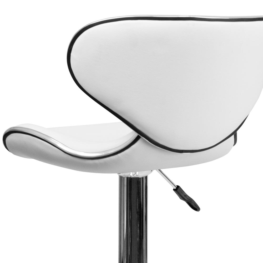 Contemporary Cozy Mid-Back White Vinyl Adjustable Height Barstool with Chrome Base. Picture 8
