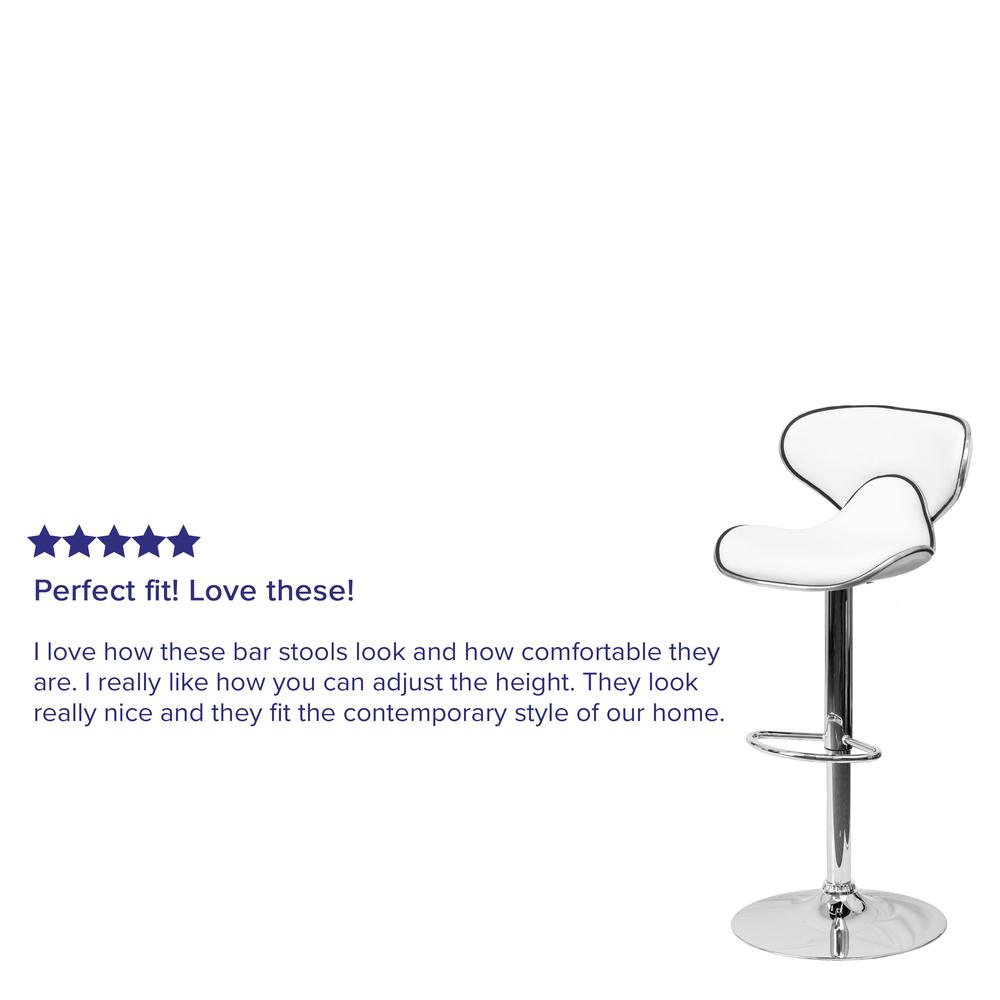 Contemporary Cozy Mid-Back White Vinyl Adjustable Height Barstool with Chrome Base. Picture 10