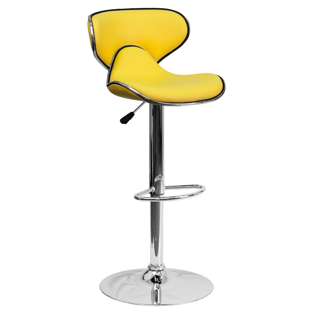 Contemporary Cozy Mid-Back Yellow Vinyl Adjustable Height Barstool with Chrome Base. Picture 1