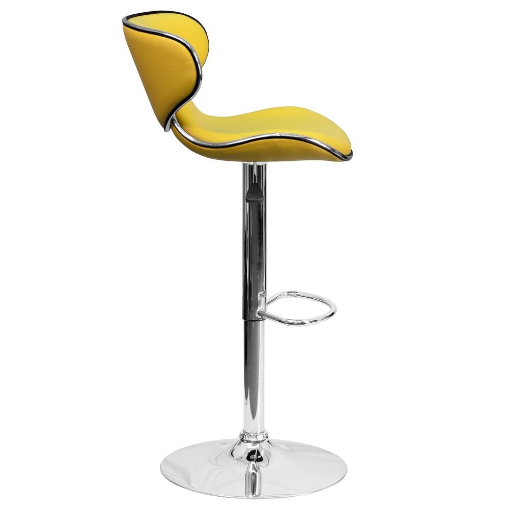 Contemporary Cozy Mid-Back Yellow Vinyl Adjustable Height Barstool with Chrome Base. Picture 3