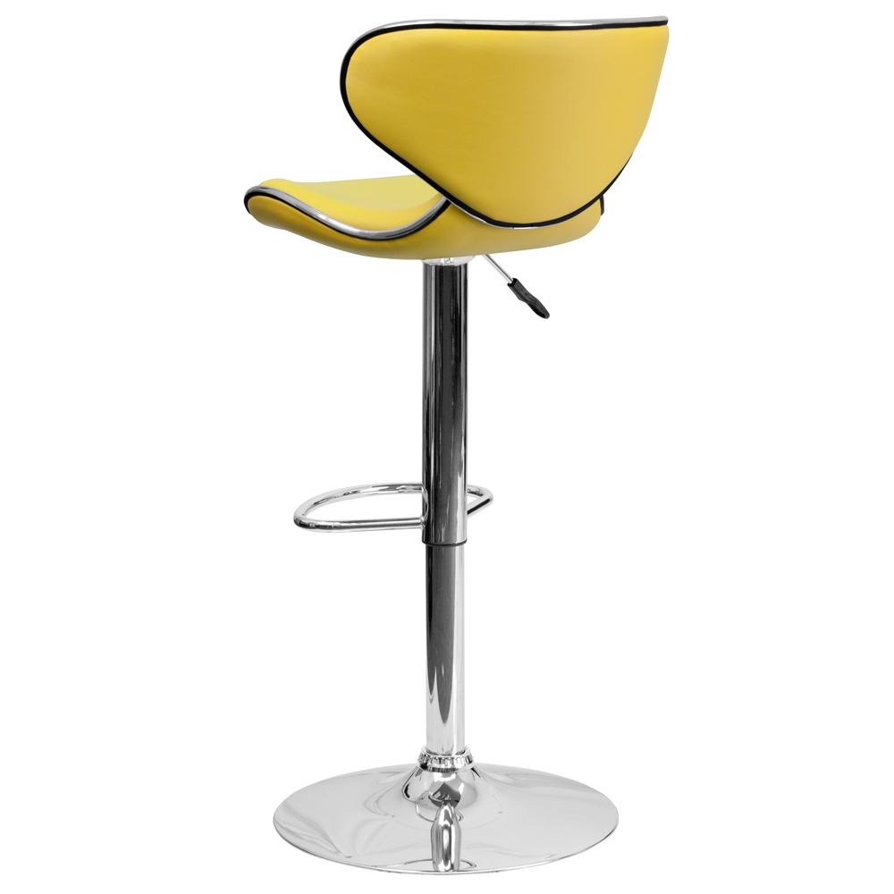 Contemporary Cozy Mid-Back Yellow Vinyl Adjustable Height Barstool with Chrome Base. Picture 4
