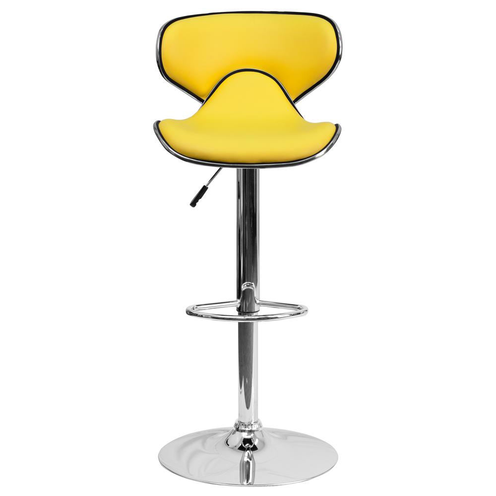 Contemporary Cozy Mid-Back Yellow Vinyl Adjustable Height Barstool with Chrome Base. Picture 5