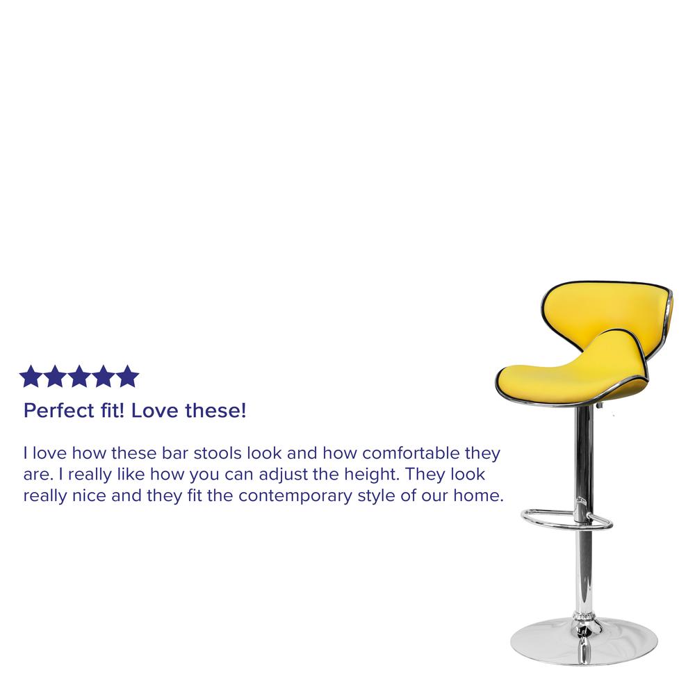Contemporary Cozy Mid-Back Yellow Vinyl Adjustable Height Barstool with Chrome Base. Picture 7