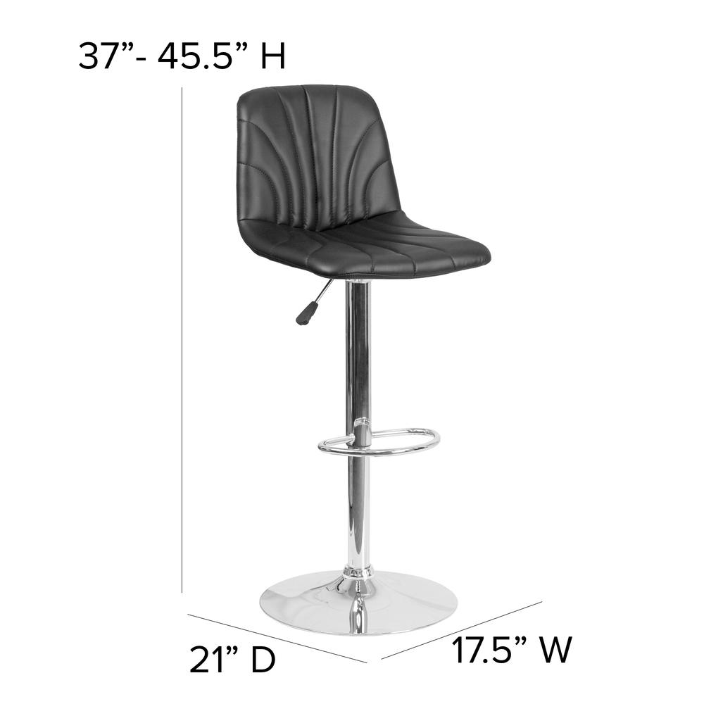 Contemporary Black Vinyl Adjustable Height Barstool with Embellished Stitch Design and Chrome Base. Picture 2