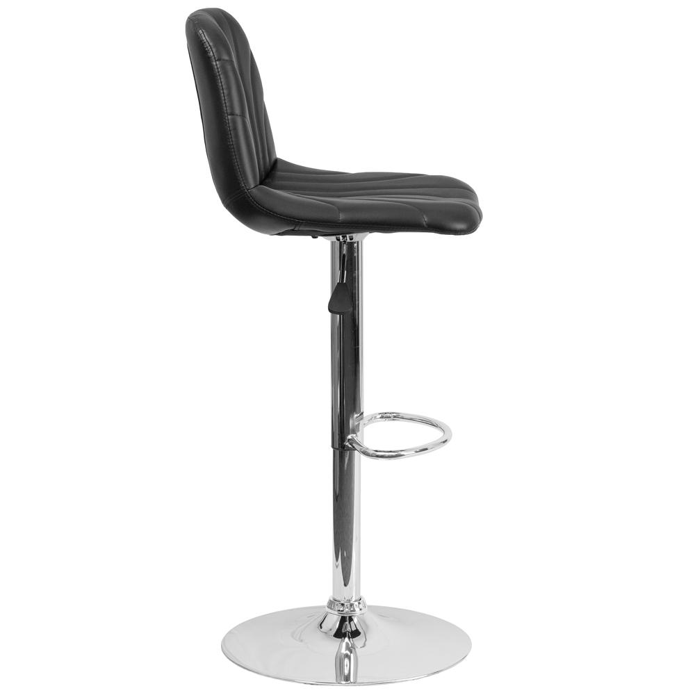 Contemporary Black Vinyl Adjustable Height Barstool with Embellished Stitch Design and Chrome Base. Picture 3