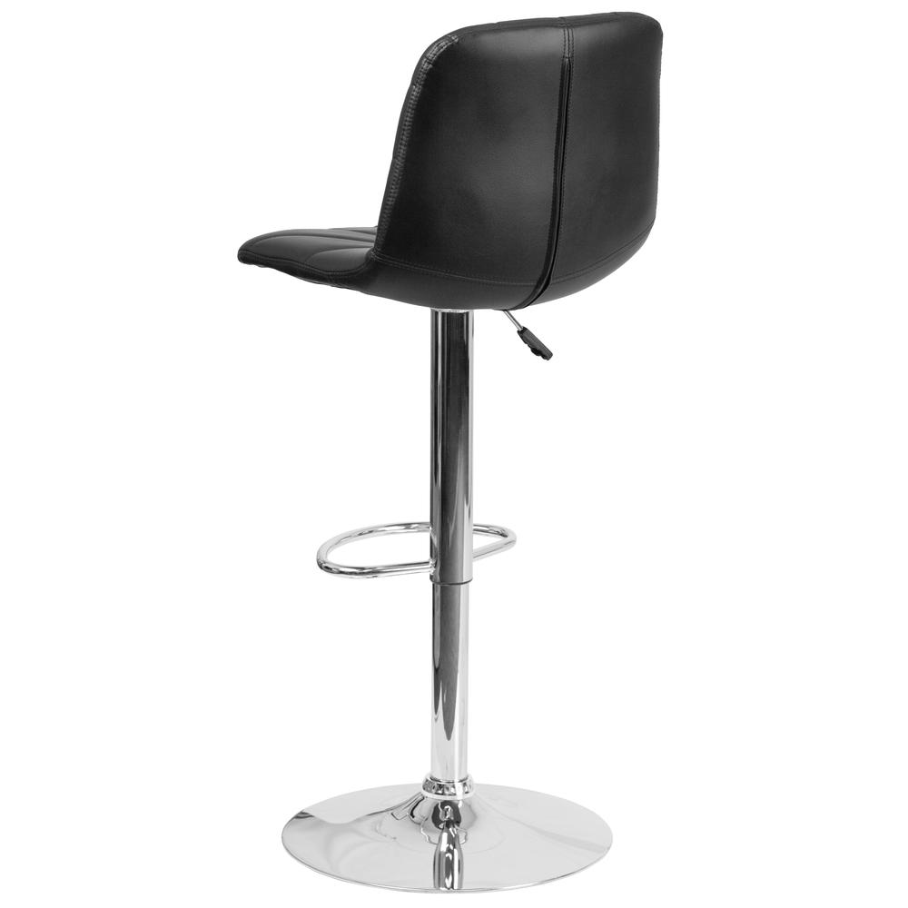 Contemporary Black Vinyl Adjustable Height Barstool with Embellished Stitch Design and Chrome Base. Picture 4