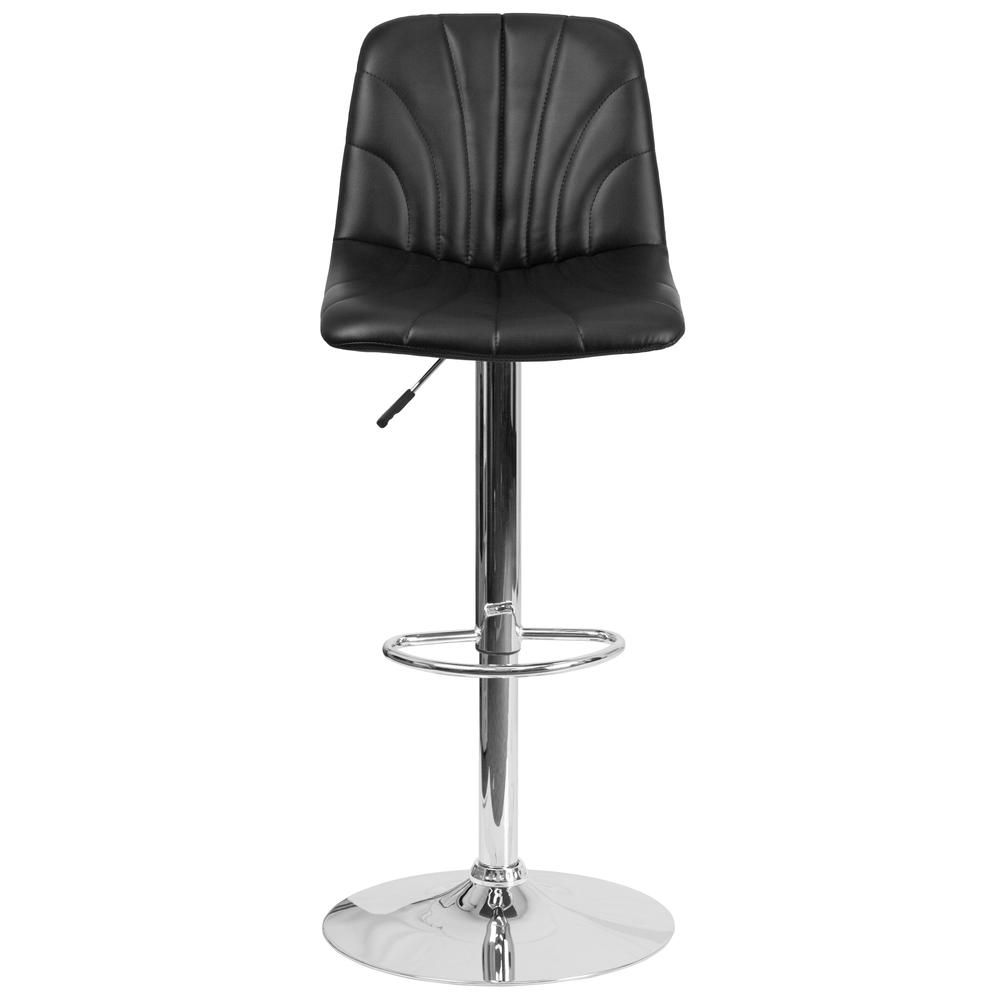 Contemporary Black Vinyl Adjustable Height Barstool with Embellished Stitch Design and Chrome Base. Picture 5