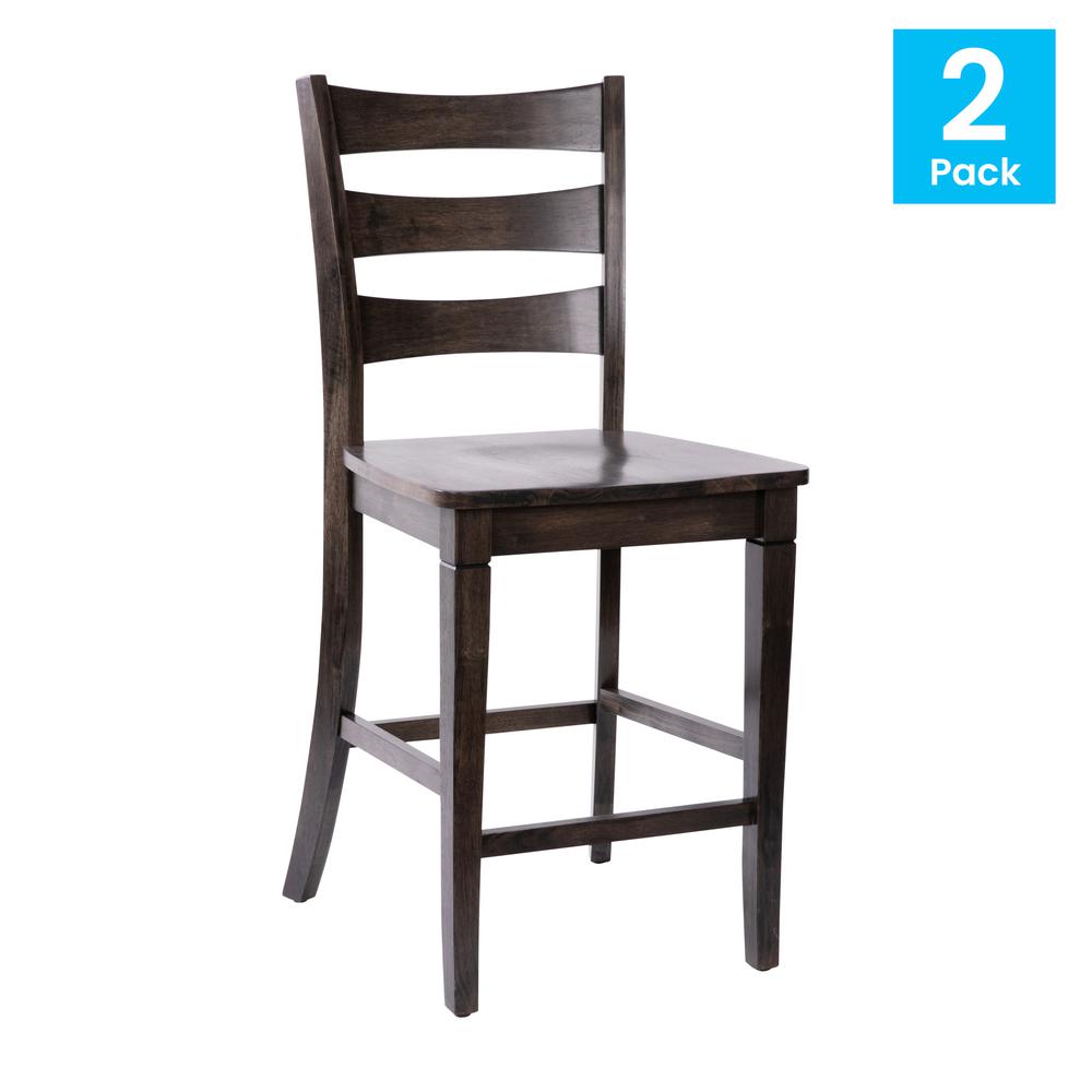Set of 2 Classic Style Commercial Grade Ladderback Counter Height Stools. Picture 2