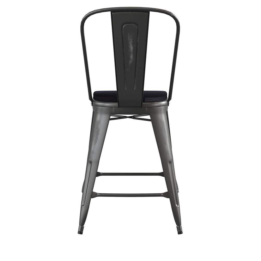 24" High Black Metal Indoor-Counter Height Stool with Black Poly Resin Wood Seat. Picture 9